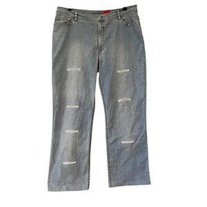 Very Vera Rhinestone Embellished Light Wash Jeans, Sz 14